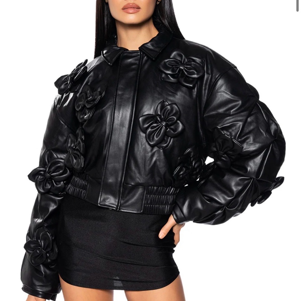 AKIRA Black Floral Bomber Jacket